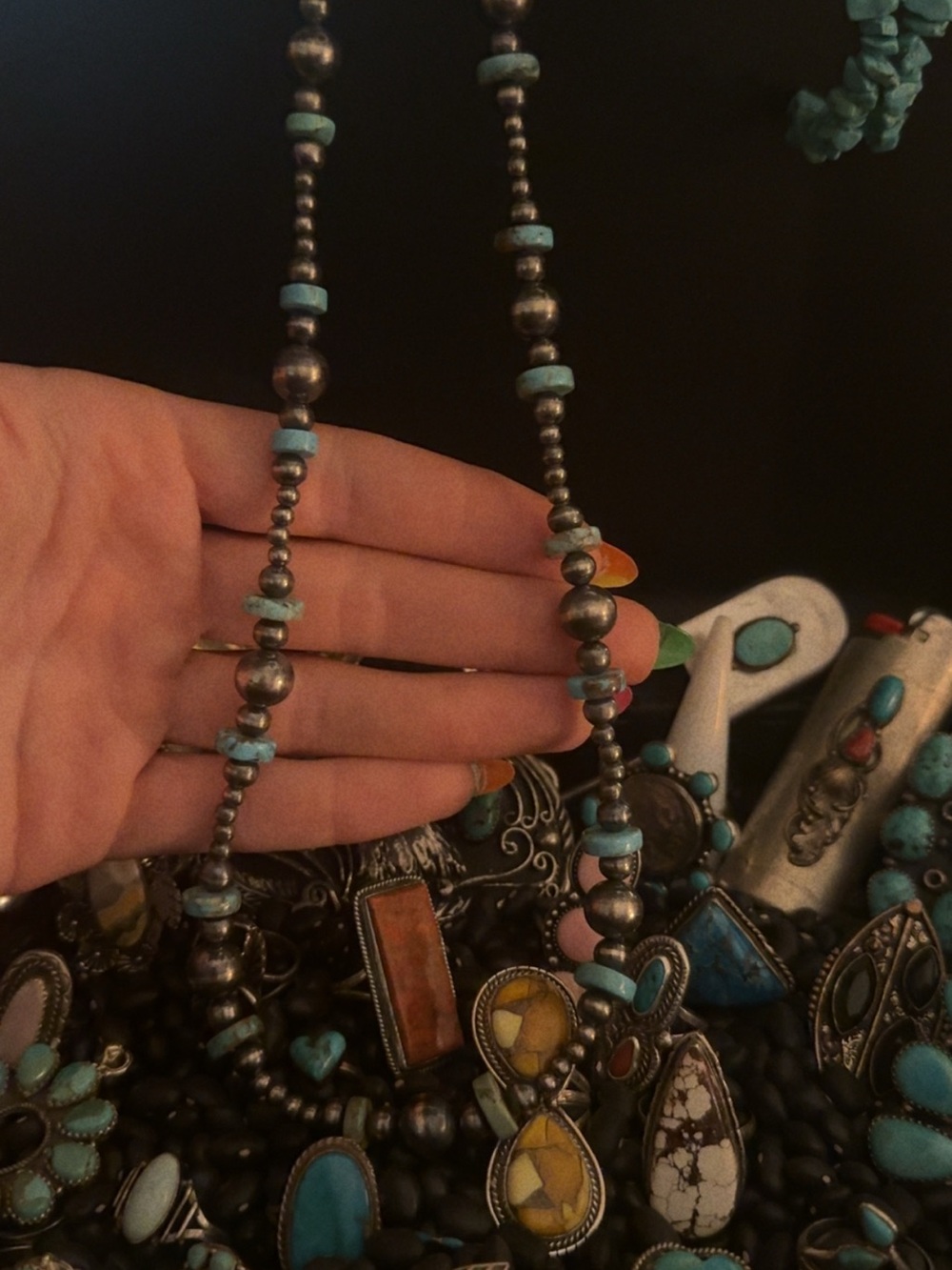 Vintage Turquoise and Sterling silver desert pearl necklace